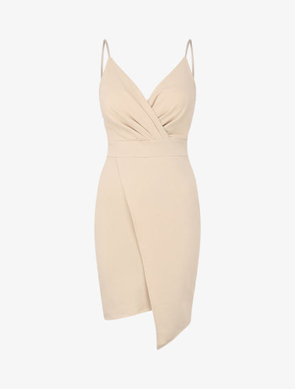 Robe cache-coeur asymétrique à fines bretelles - Beige - 1