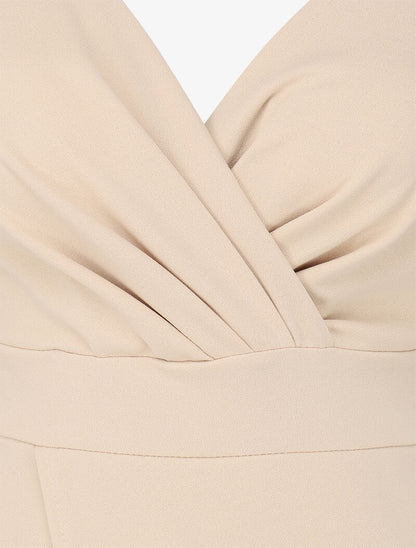 Robe cache-coeur asymétrique à fines bretelles - Beige - 3