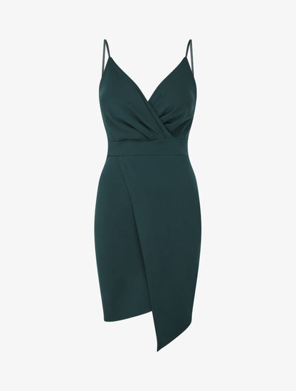 Robe cache-coeur asymétrique à fines bretelles - Vert foncé - 4