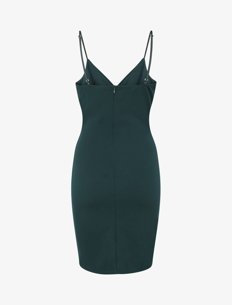 Robe cache-coeur asymétrique à fines bretelles - Vert foncé - 2