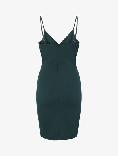 Robe cache-coeur asymétrique à fines bretelles - Vert foncé - 2
