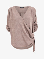 Pull cache-coeur à manches retroussables - Taupe - 4