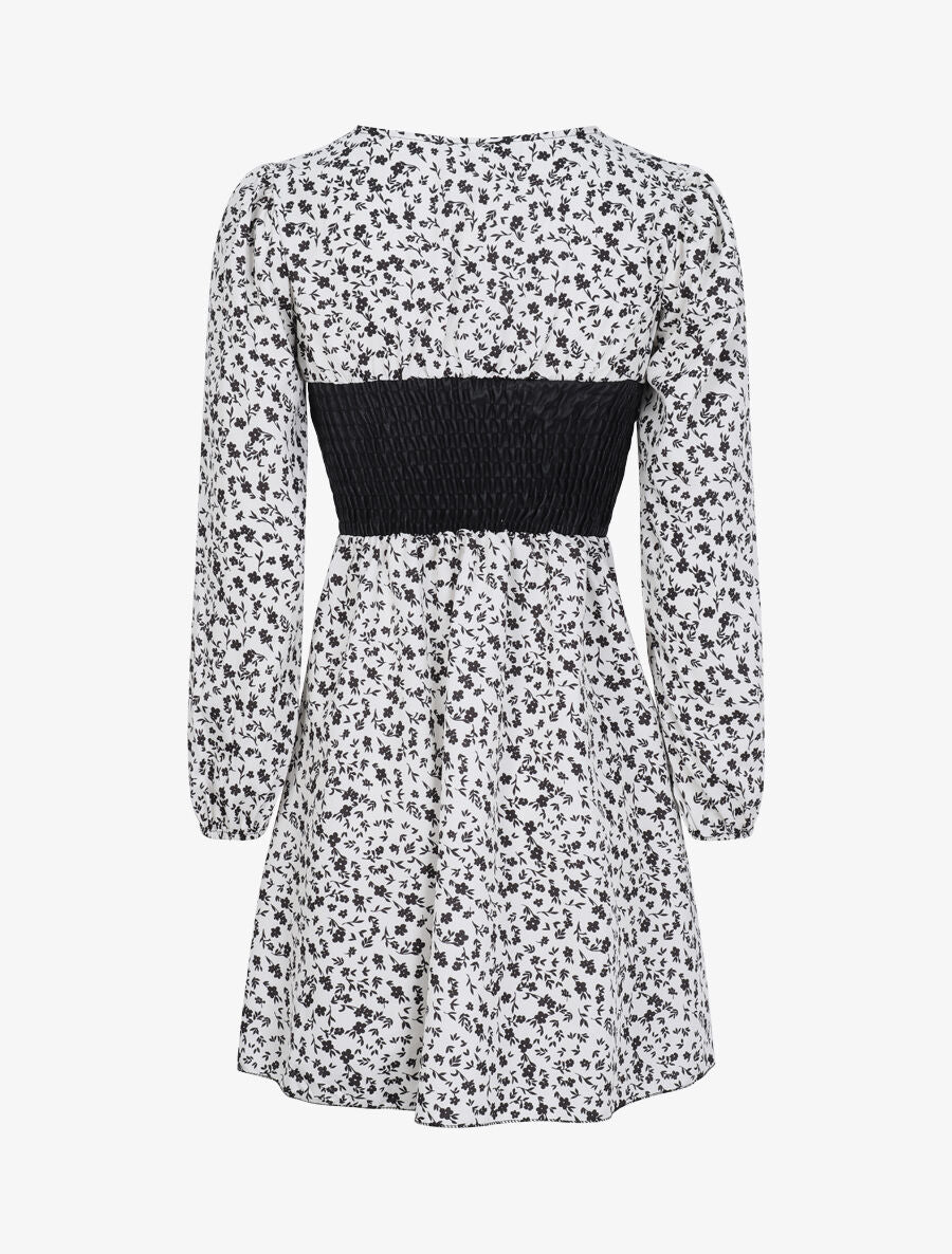 Robe à buste en simili et imprimé petites fleurs - Écru - 2