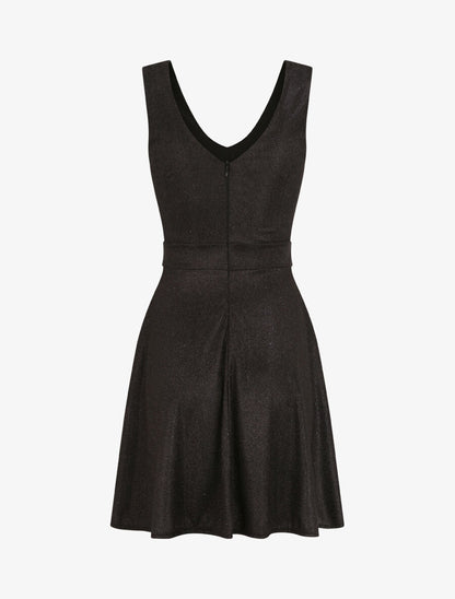 Robe à col V et paillettes - Noir - 2