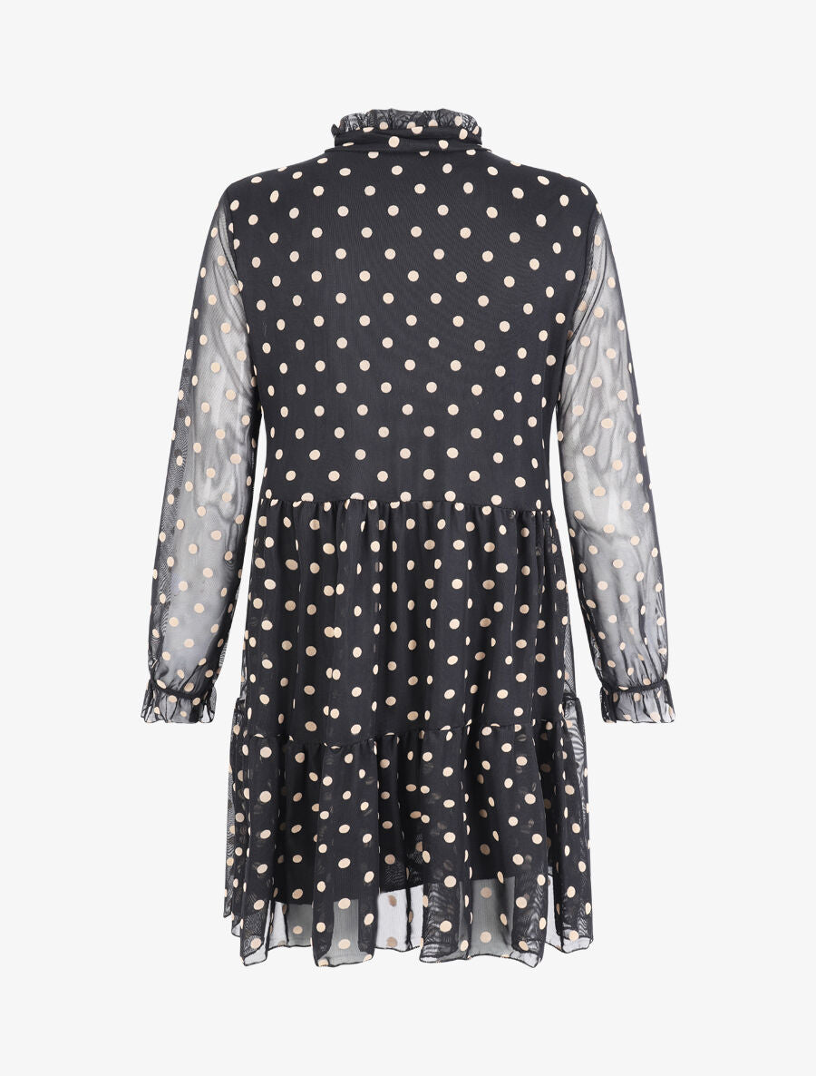 Robe plumetis à col volanté - Beige - 2