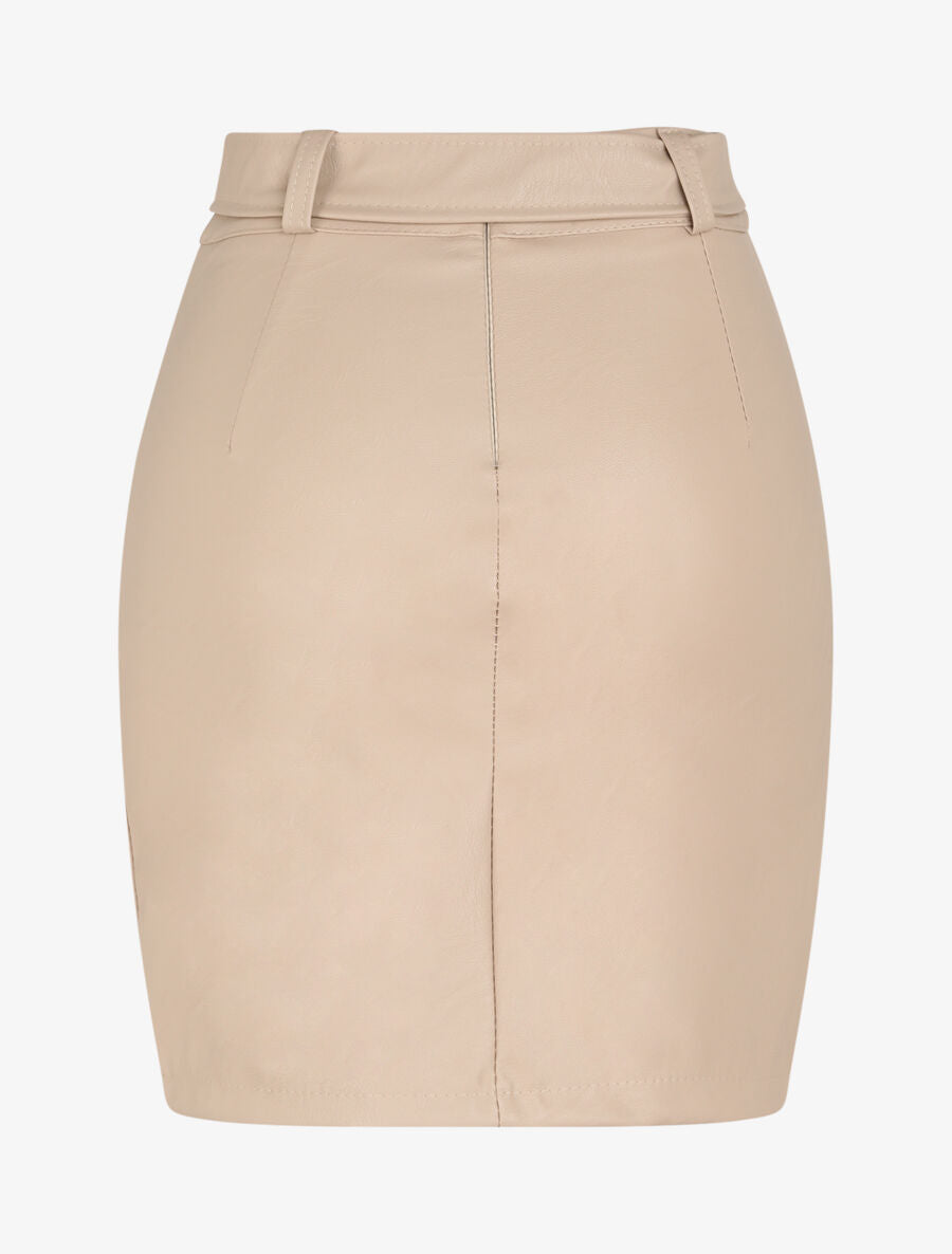 Mini-jupe drapée en simili style portefeuille - Beige - 2