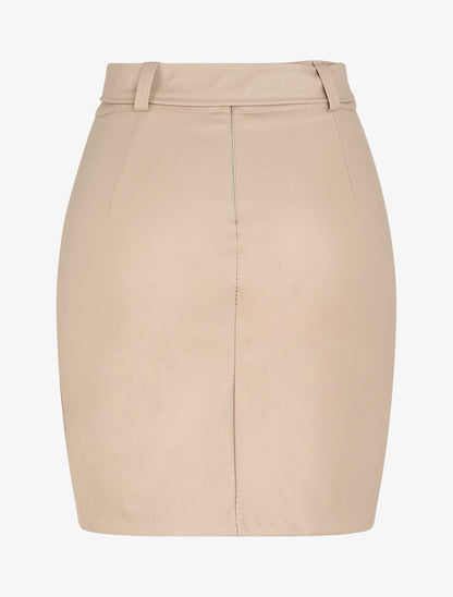 Mini-jupe drapée en simili style portefeuille - Beige - 2