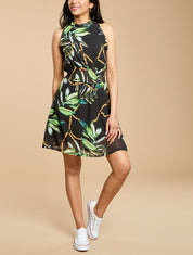 Robe imprimée à encolure ras de cou - Noir - 1