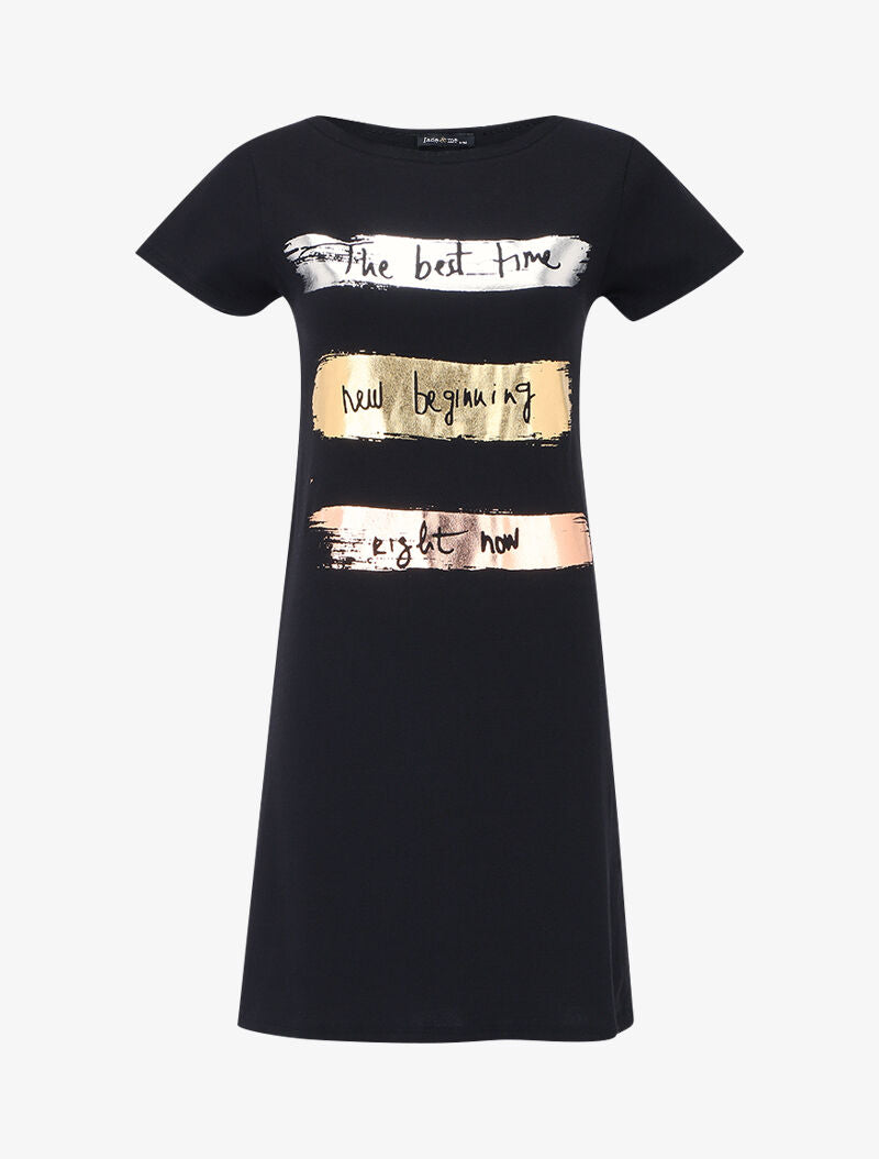Robe t-shirt à flocage - Noir - 3