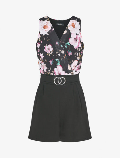 Combishort à buste imprimé floral - Noir/rose - 3