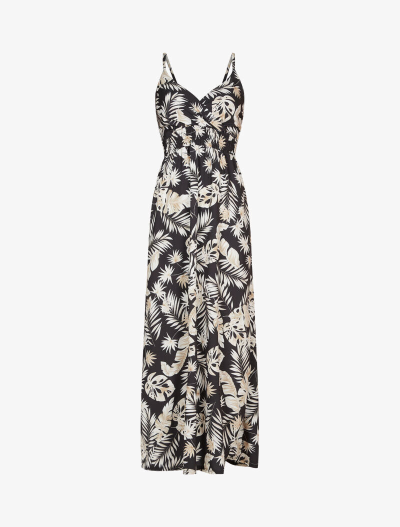 Robe longue imprimé feuillages - Noir - 2