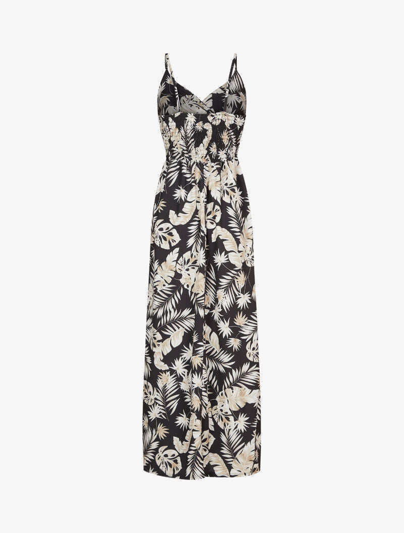Robe longue imprimé feuillages - Noir - 3