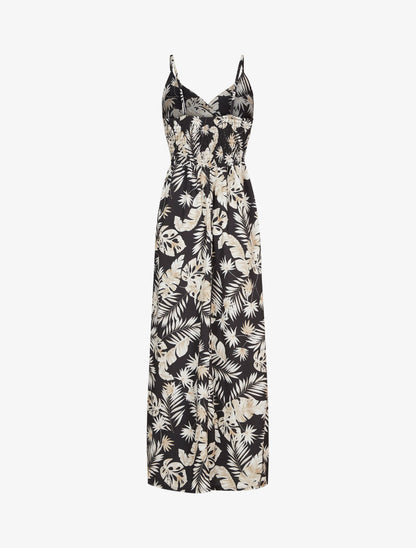 Robe longue imprimé feuillages - Noir - 3