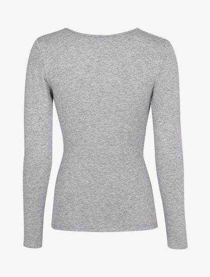 Pull fin à encolure cache-coeur effet drapé - Gris chiné - 2