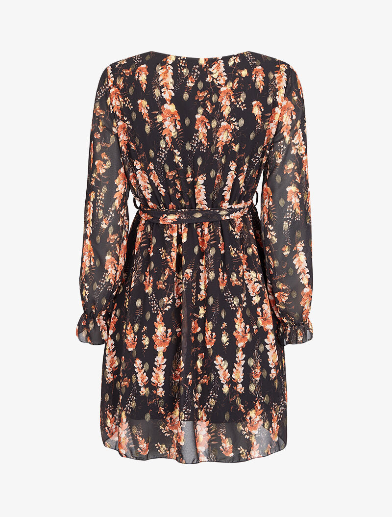 Robe fleurie lamée à col cache-coeur - Noir - 2