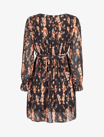 Robe fleurie lamée à col cache-coeur - Noir - 2