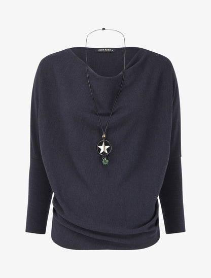Pull fin à col bénitier et manches dolman - Bleu - 4