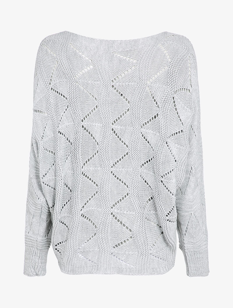 Pull loose en maille geométrique ajourée - Gris clair - 2