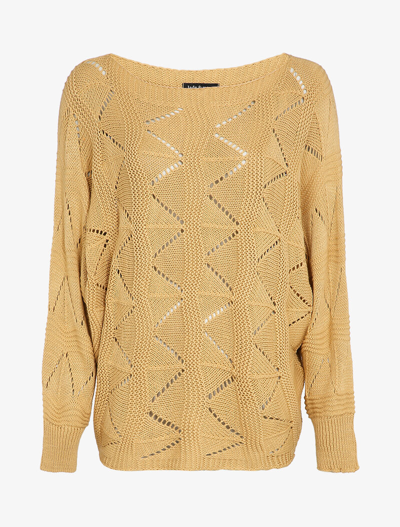 Pull loose en maille geométrique ajourée - Camel - 1