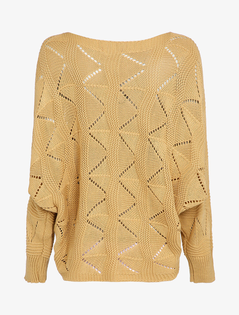 Pull loose en maille geométrique ajourée - Camel - 2