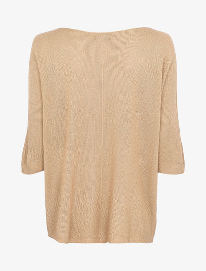 Pull loose en maille fine à manches 3/4 - Beige - 2