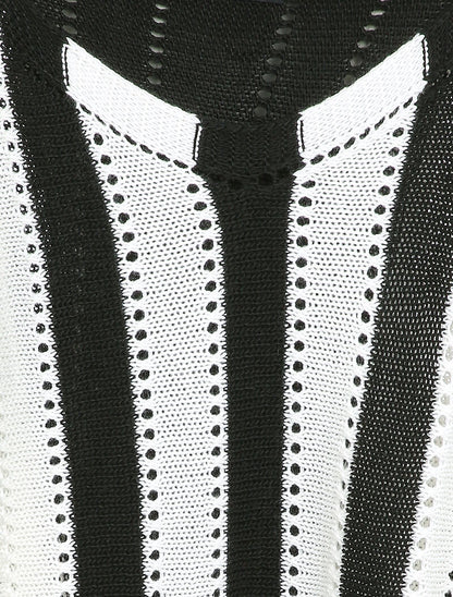 Pull oversize chauve-souris en maille ajourée - Noir/blanc - 3