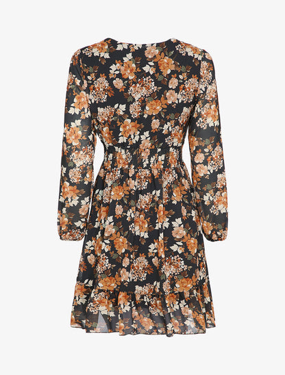 Robe patineuse mi-longue à imprimé fleuri - Noir - 2