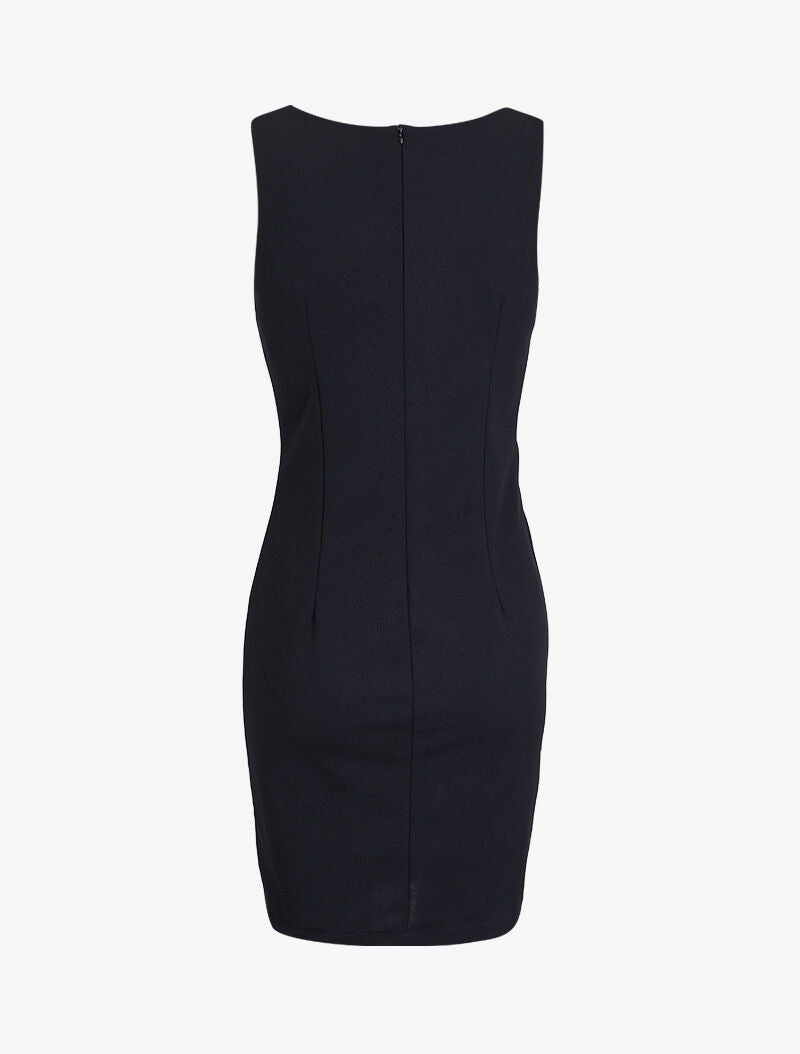 Robe unie mi-longue froncée - Noir - 2