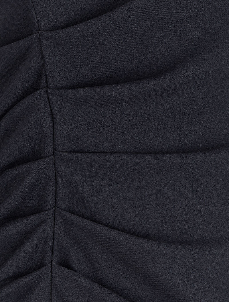 Robe unie mi-longue froncée - Noir - 3