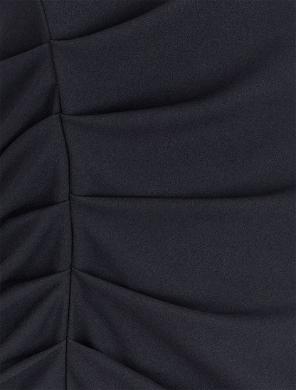 Robe unie mi-longue froncée - Noir - 3