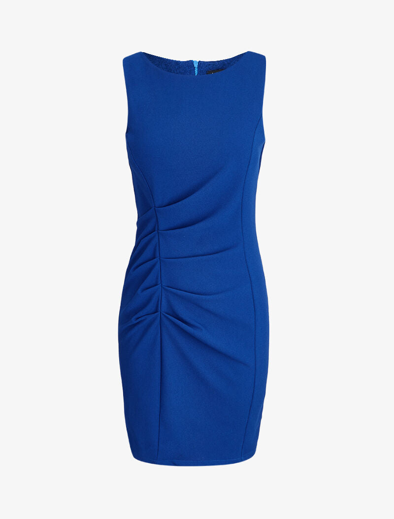 Robe unie mi-longue froncée - Bleu roi - 4