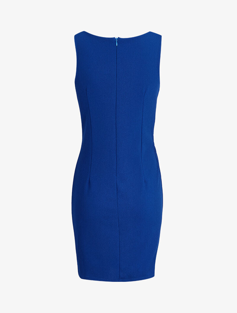 Robe unie mi-longue froncée - Bleu roi - 2