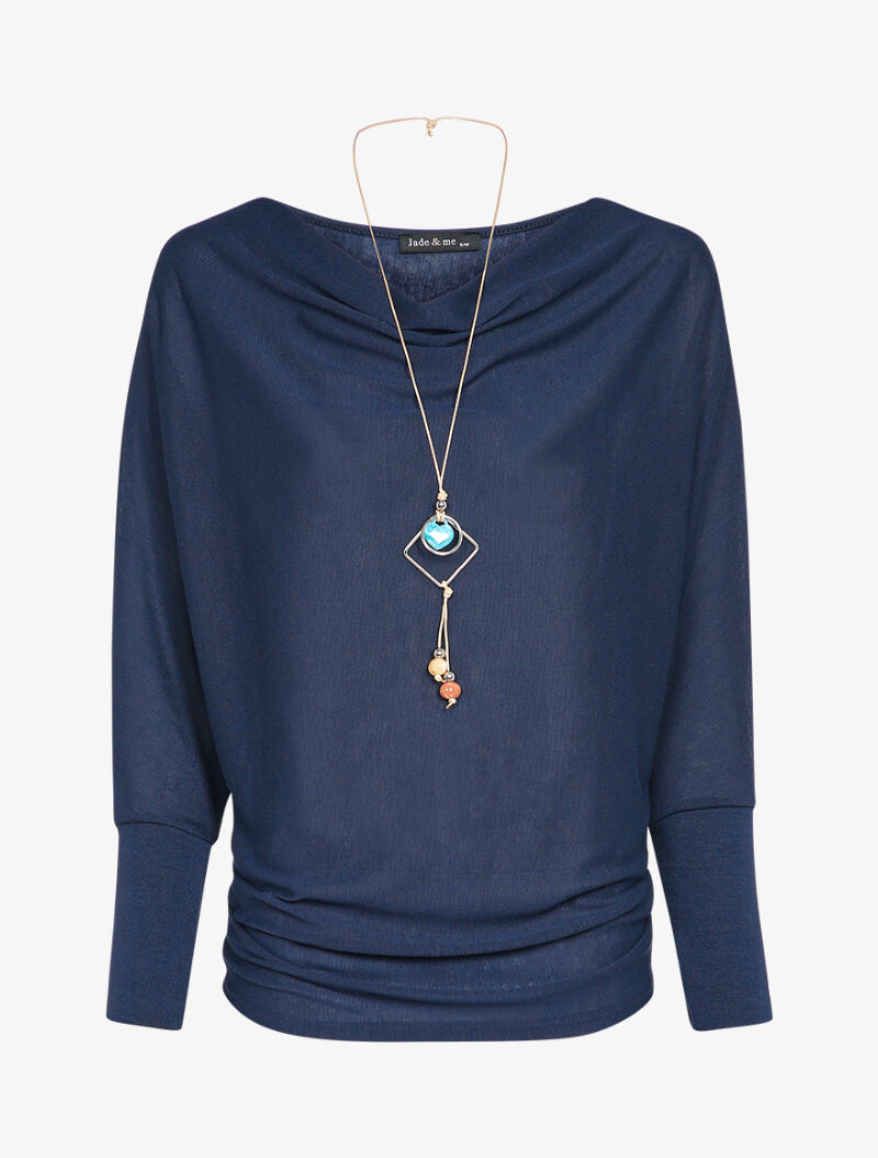 Pull chauve-souris uni - Bleu marine - 4