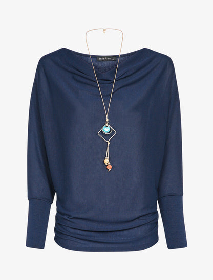 Pull chauve-souris uni - Bleu marine - 4