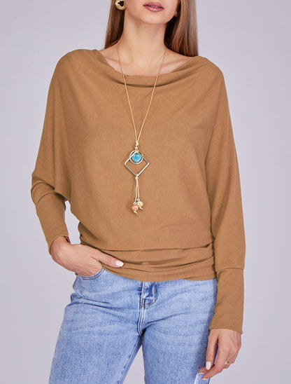 Pull chauve-souris uni - Camel - 1
