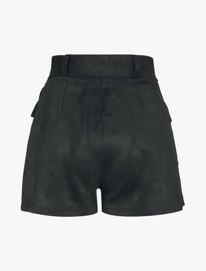 Short style jupe portefeuille en suédine - Noir - 2