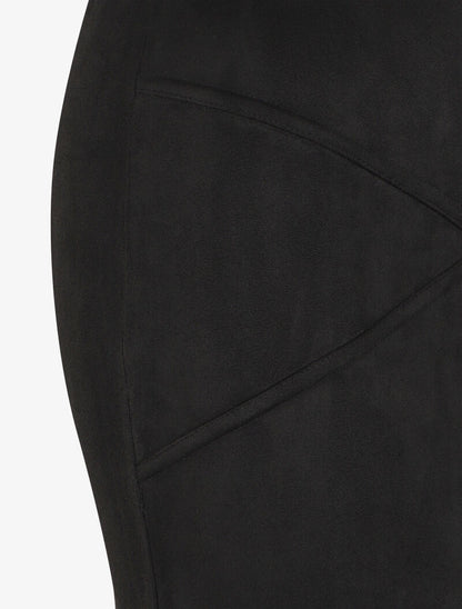 Jupe en suédine à bords asymétriques et coutures contrastantes - Noir - 3