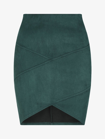 Jupe en suédine à bords asymétriques et coutures contrastantes - Vert sapin - 1