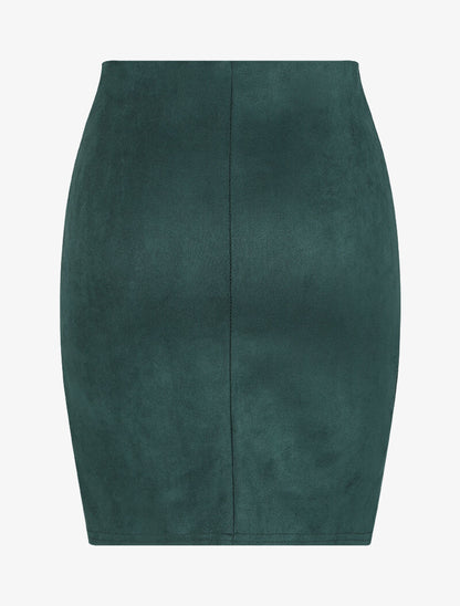 Jupe en suédine à bords asymétriques et coutures contrastantes - Vert sapin - 2