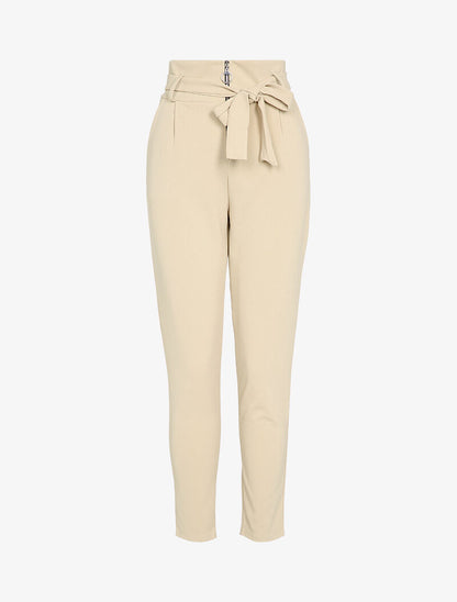 Pantalon carotte zippé à taille empire - Beige - 1