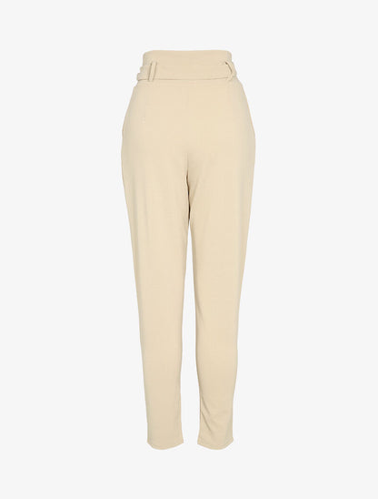 Pantalon carotte zippé à taille empire - Beige - 2