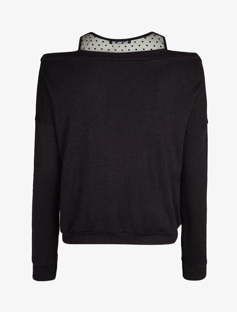 Pull fin à empiècement voile transparent - Noir - 2