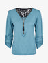Pull à col zippé et à épaules dentelle - Bleu clair - 4