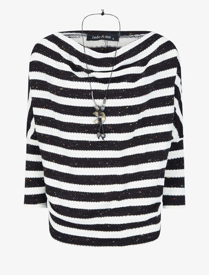 Pull marinière à col bénitier - Noir - 4