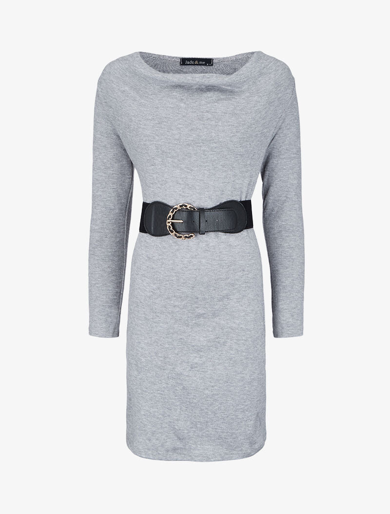 Robe pull droite à encolure bénitier - Gris chiné - 2