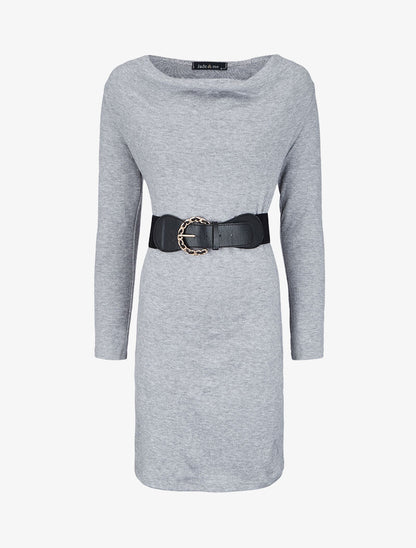 Robe pull droite à encolure bénitier - Gris chiné - 2
