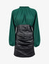 Robe bi-matière drapée à col montant - Vert sapin - 4