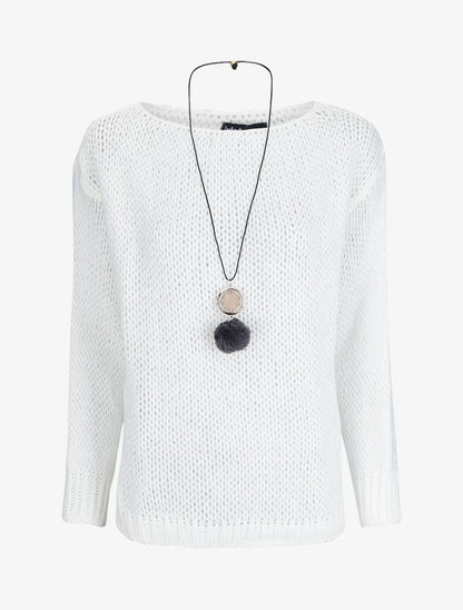 Pull oversize en maille tressée - Blanc - 2