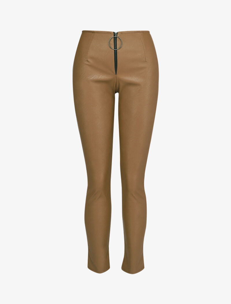 Pantalon en simili à grand anneau - Camel - 1