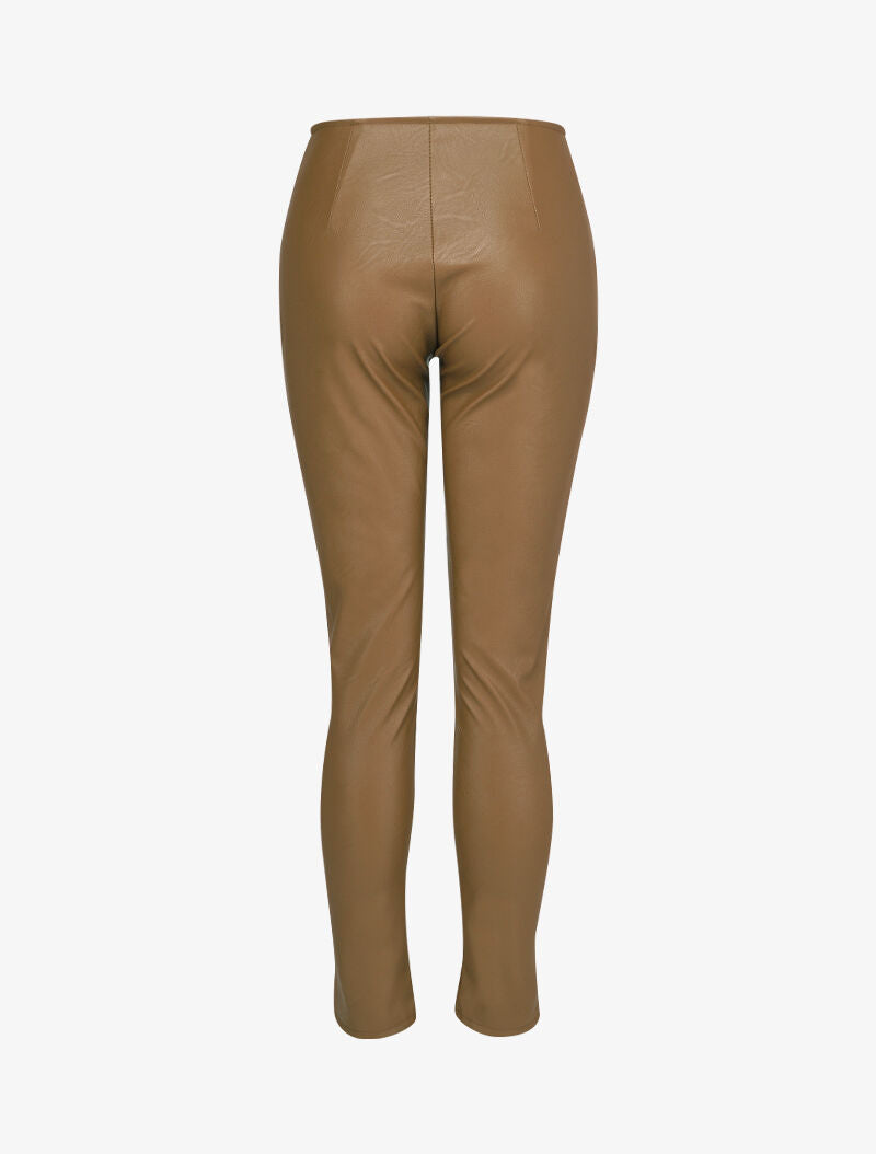 Pantalon en simili à grand anneau - Camel - 2